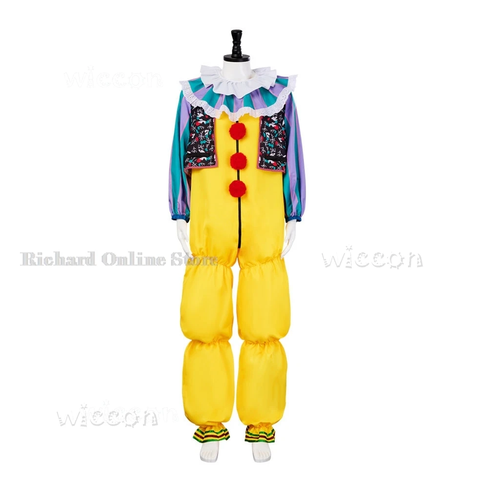 Enge Horrorfilms Clown Kostuums Voor Volwassenen Mannen Vrouwen Halloween Podium Cosplay Outfits Kleurrijke Pak Outfit Schoenen