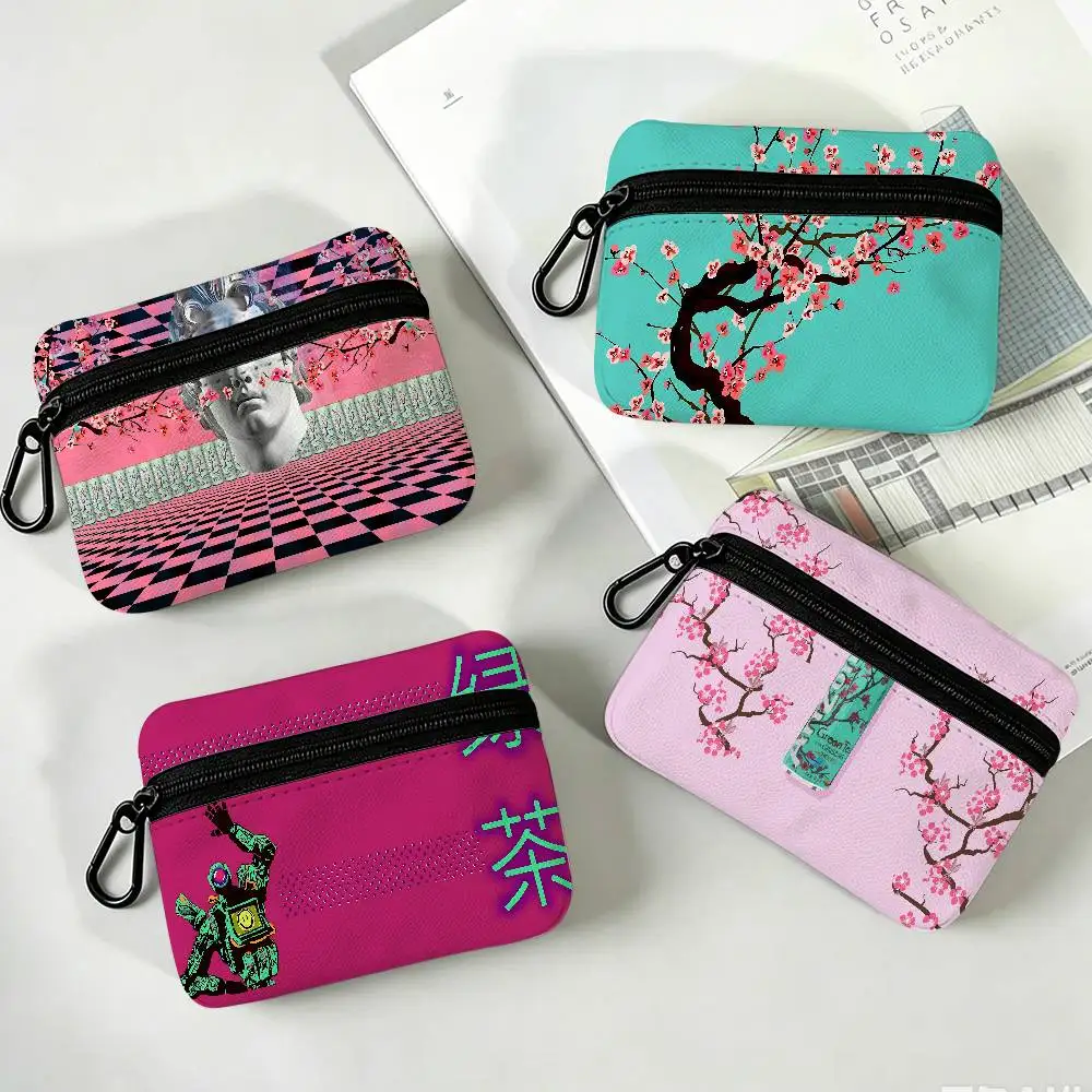 A-Arizona Green Tea White Oxford Cloth Zipper Coin Purse Lightweight Hanging Key Pouch Card Holder For Daily Use