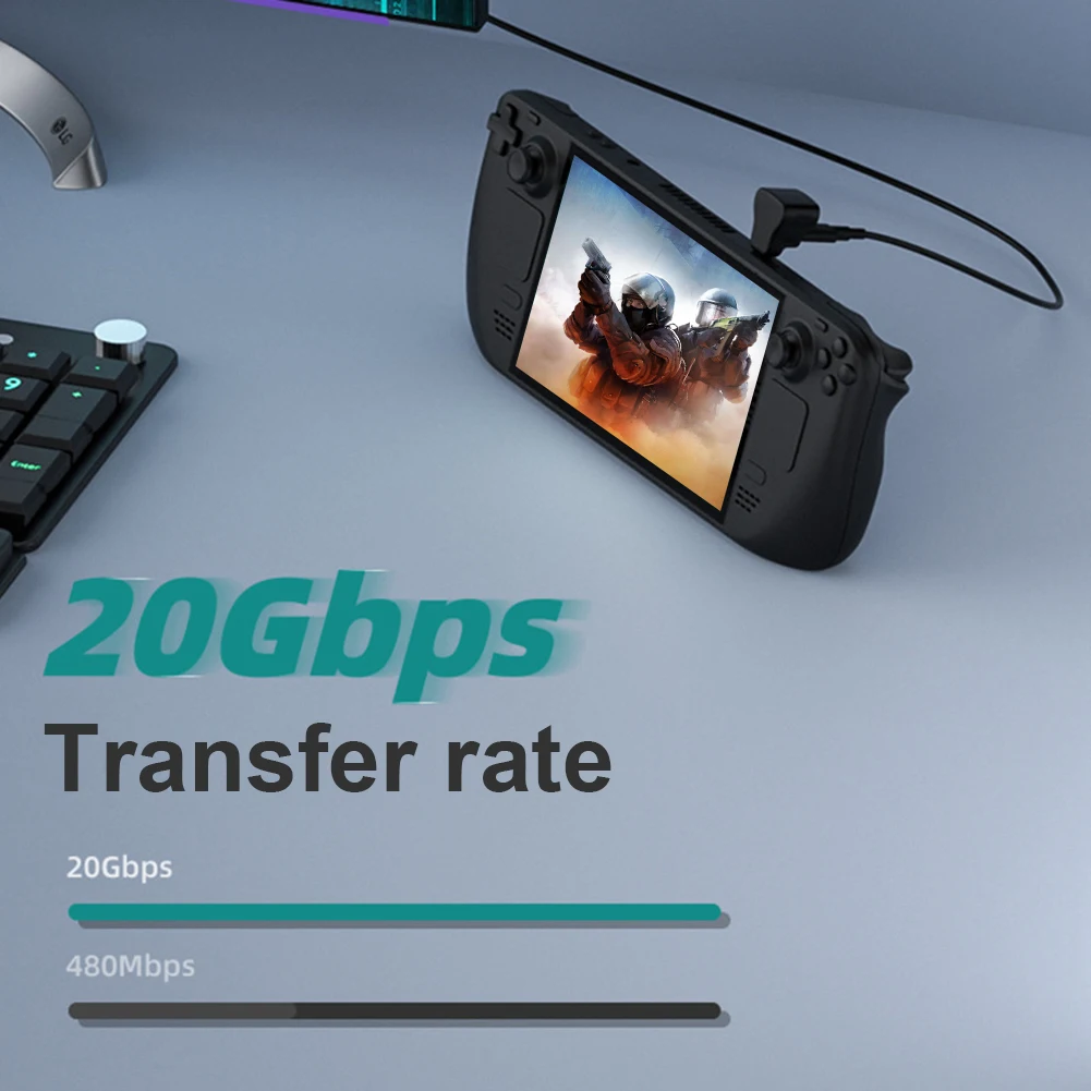 1 To 2 USB-C To USB-C USB-A Adapter 20Gbps USB-C Male To USB-C USB-A Female Adapter 180 Degree U-shaped for STEAM DECK/Switch