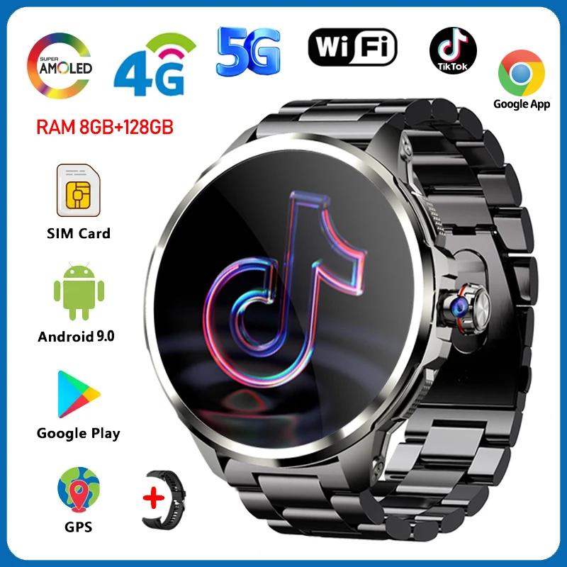 5G/4G Full Netcom 8GB+128GB RAM Smart Watch 1.95 inch 720*720 AMOLED 2100mah Battery 900W Camera GPS WIFI Google APPS Smartwatch