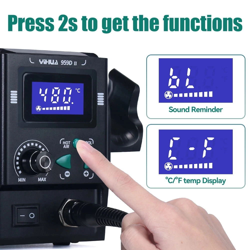 محطة لحام YIHUA 959D-II فوهات تخزين تثبيت تفكيك بسهولة مسدس هواء ساخن ديسولديرينغ محطة لحام إعادة العمل SMD