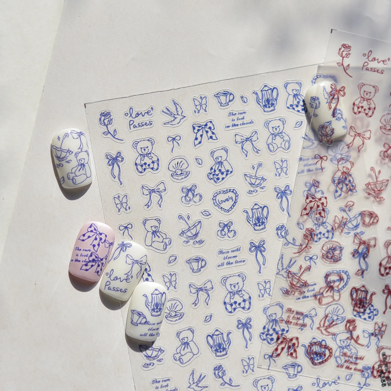 لطيف الكرتون ملصقات الأظافر رقيقة صعبة الحديثة بسيطة خط الدب مسمار الفن اكسسوارات ملصقات الظهر لاصق الأظافر زينة ثلاثية الأبعاد #2