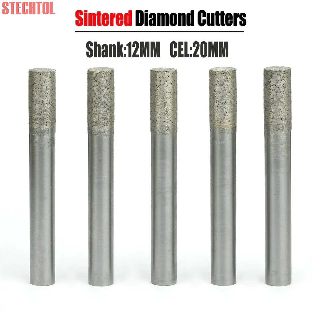 12-16mm Flat-End Sintering Diamond Router Cutter Stone Milling Bit Granite Cutting Tools for CNC Engraver 3pcs Straight Endmill