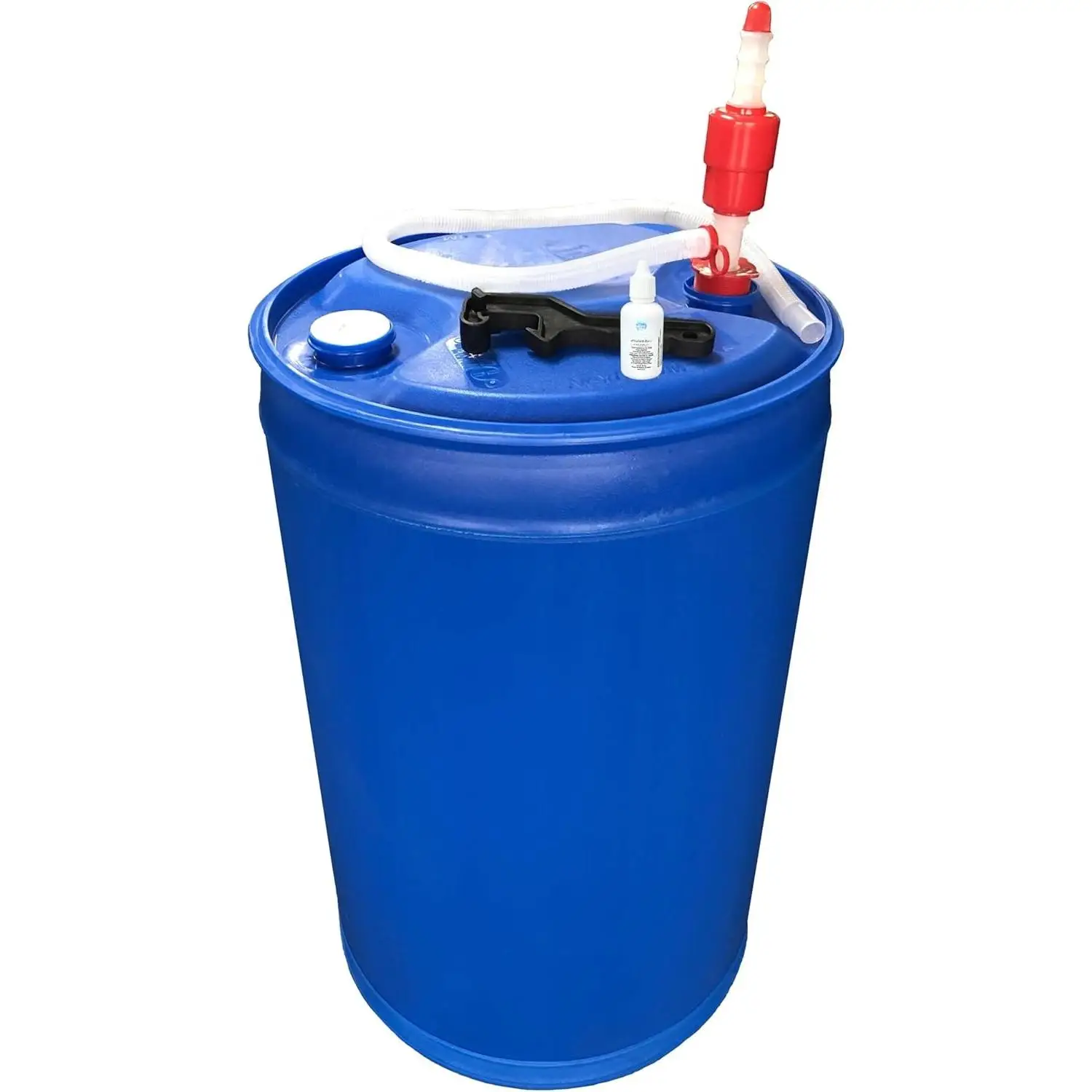 

Water Treatment and Storage Kit, 55-Gallon Water Barrel, BPA Free, Liquid Water Treatment Drops, Siphon and Hand Pump