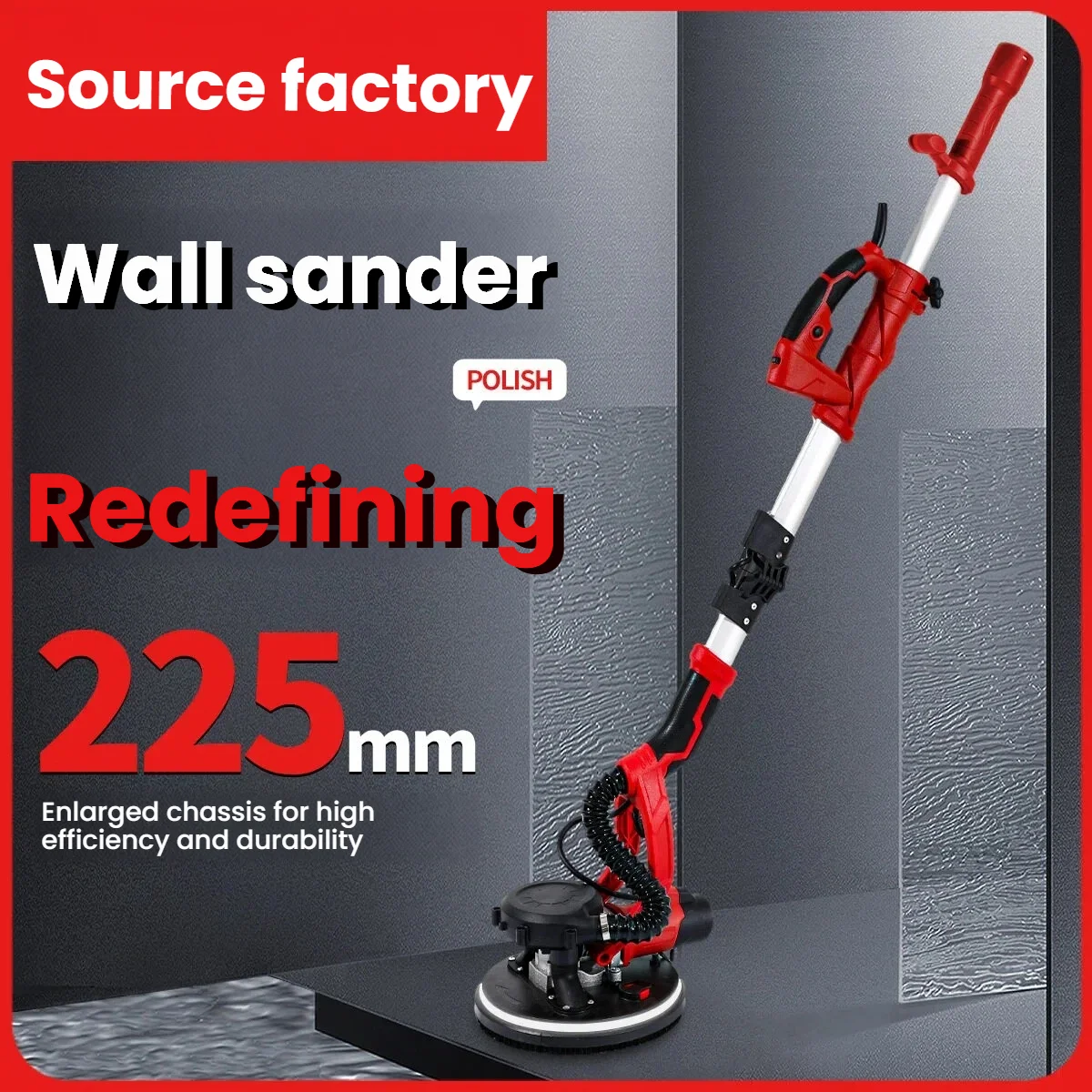 1550W 225mm Foldable Dry Wall Sanding Machine, LED Light Strip and Self-priming Putty Powder, Used for Dust-free Wall Surfaces