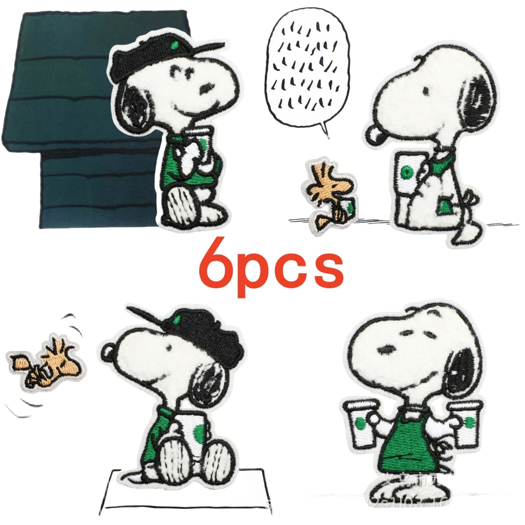 6piece New Kawaii Snoopy Felt Embroidered Self-paste Cute Cartoon Japanese Decorative Stickers Gifts DIY Clothes Decoration toy