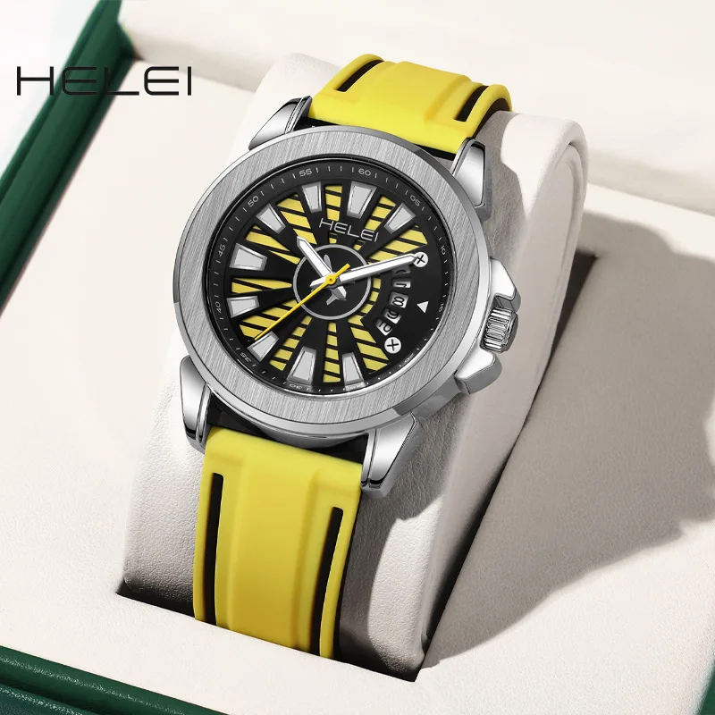 HELEI new fashion trend two-color silicone strap waterproof quartz watch men's student watch