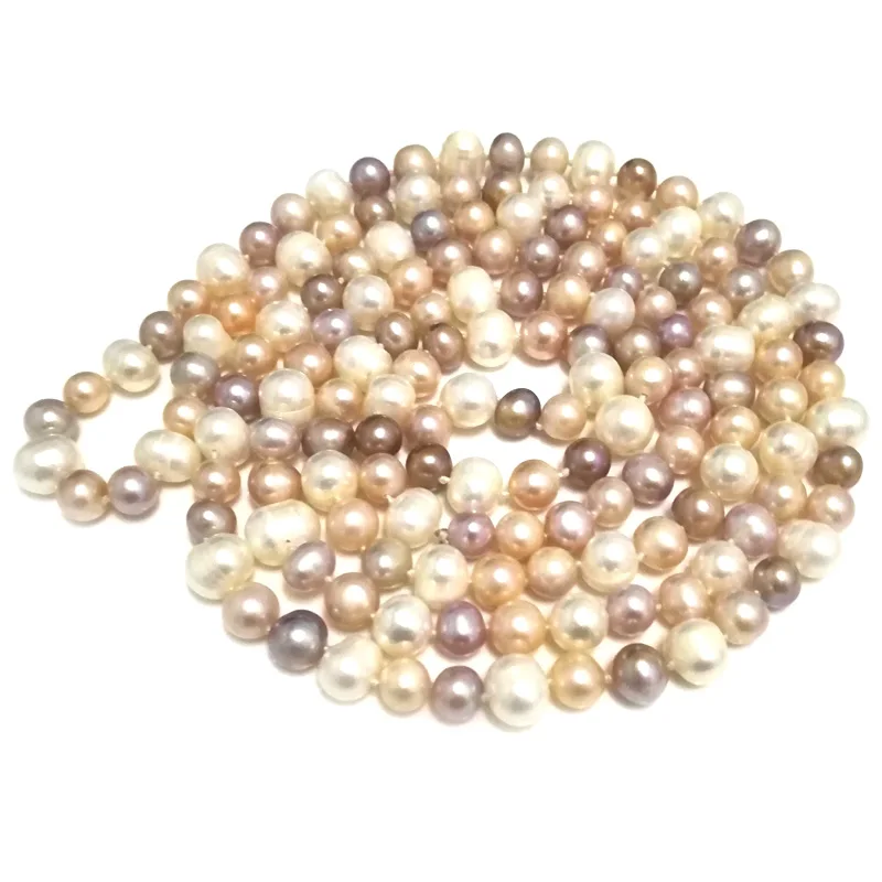 48 inches 7-8mm Long Chain Natural Multicolor Potato Pearl Necklace
