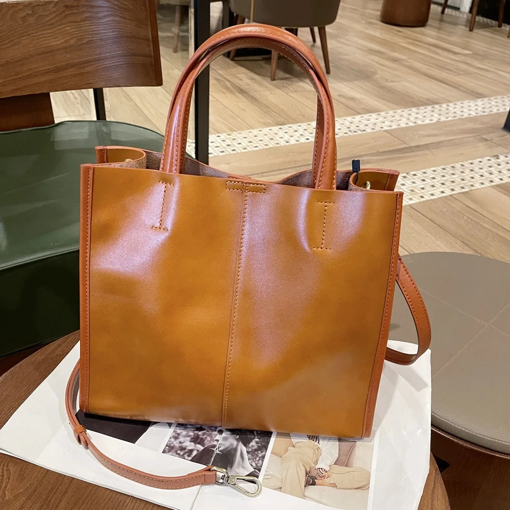 

Leather Women's Bag New Vintage Vegetable Tanned Pittot Baotou Layer Cowhide Single Shoulder Crossbody Purses And Handbags