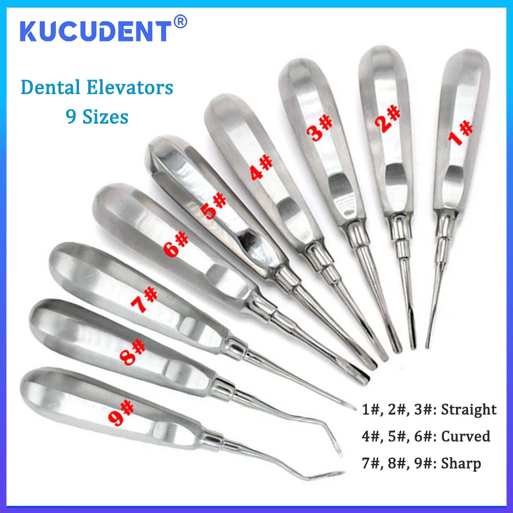 KUCUDENT Dental Extraction Elevator Stainless Steel Stright Curved Sharp Teeth Root Elevator Minimally Invasive Dentistry Tools