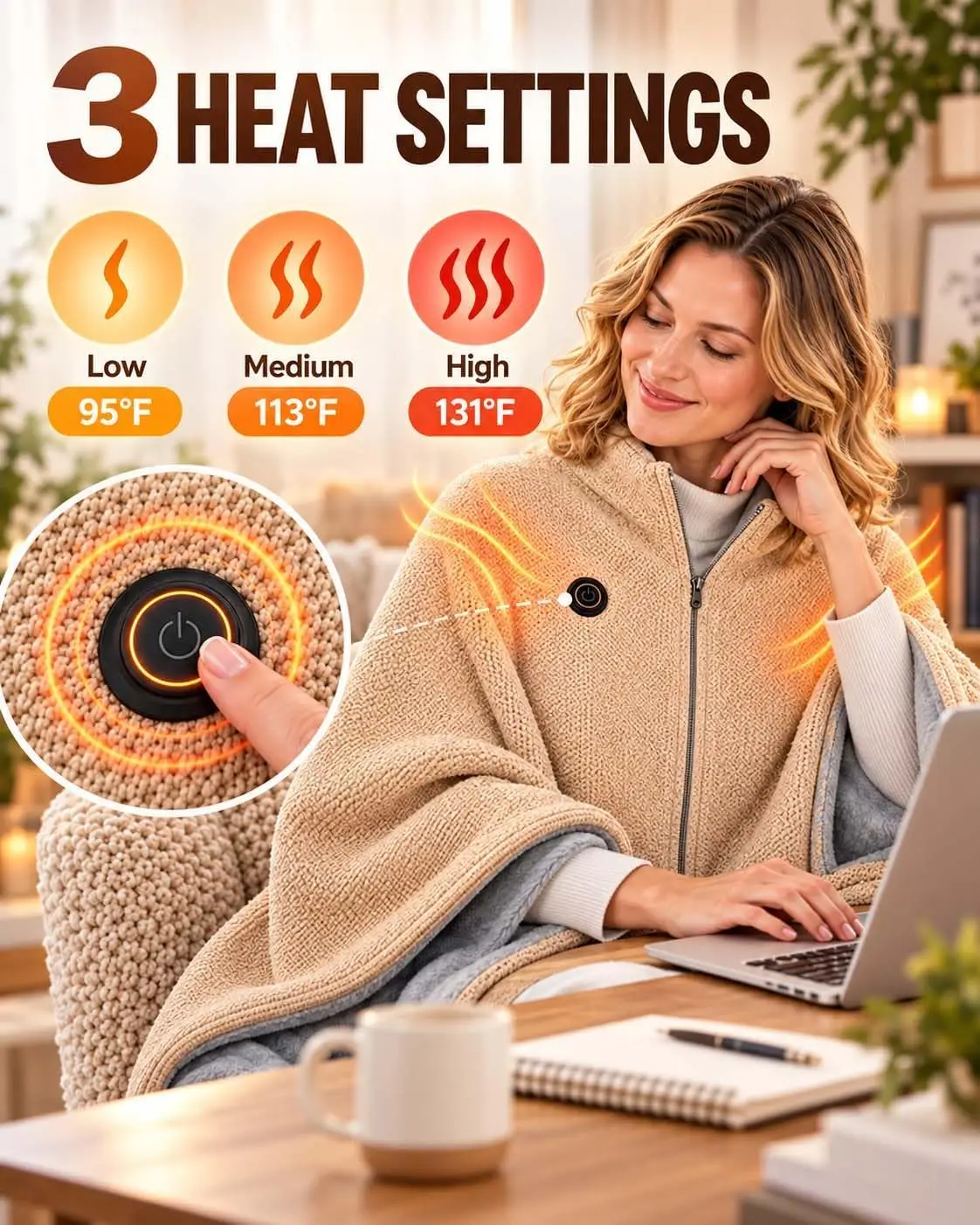2027 New Heated Shawl Wraps for Women, USB Heated Blanket Shawl with 3 Heat Settings & Fast Heating, A great choice for parents