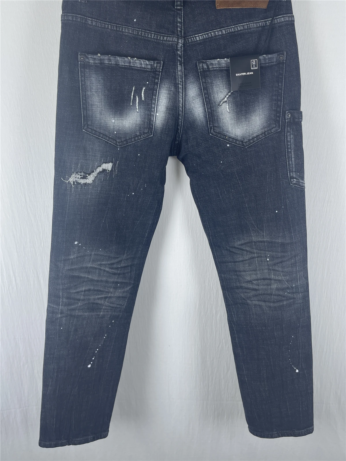 

6060 Spring and Summer New Men's Jeans Washed and Grinded Patch Old Slim-fit Small Straight-leg Black Jeans for Men