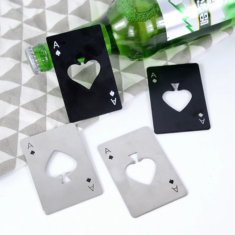 Stainless Steel Credit Card Size Beer Opener Cap Ace Of Spades Casino Poker Shaped Beer Wine Opener Bottle Kitchen Bar Accessory