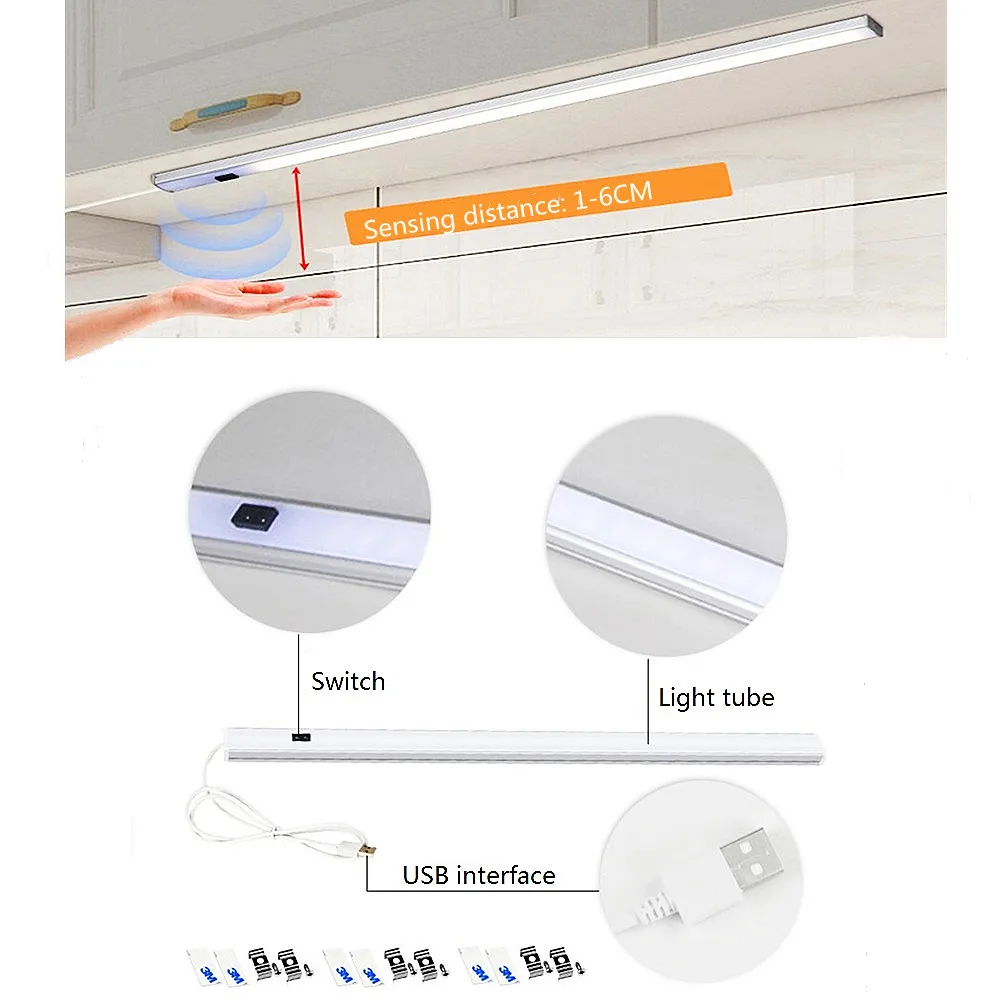 DC 5V 12V USB LED Light Hand Sweep Sensor Under Cabinet Bar Light Night Lamp for Kitchen Cabinet Wardrobe Lamp 30/40/50cm