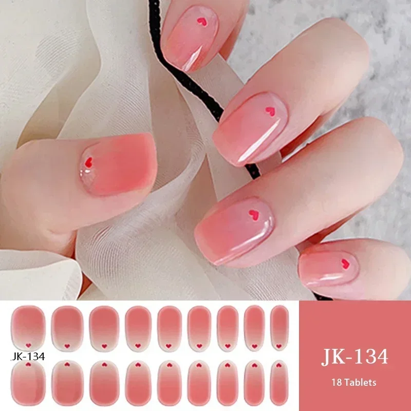 18/20Tips Gel Nagel Strips Patch Sliders Bloemen Gradiënt Kleur Lijm Uv Semi-Cured Gel Nail Stcikers Nail Art Decoraties