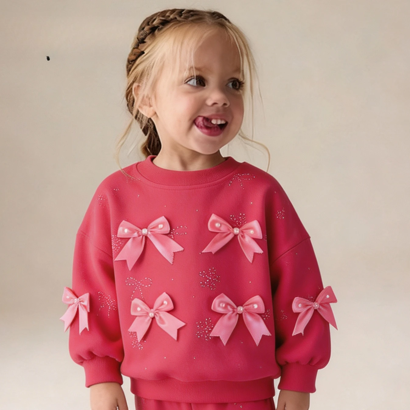 Girls Spring Set 2026 New Stylish Baby Girl Kids Spring Autumn Trendy Bow Knot Long Sleeve Two Piece Set