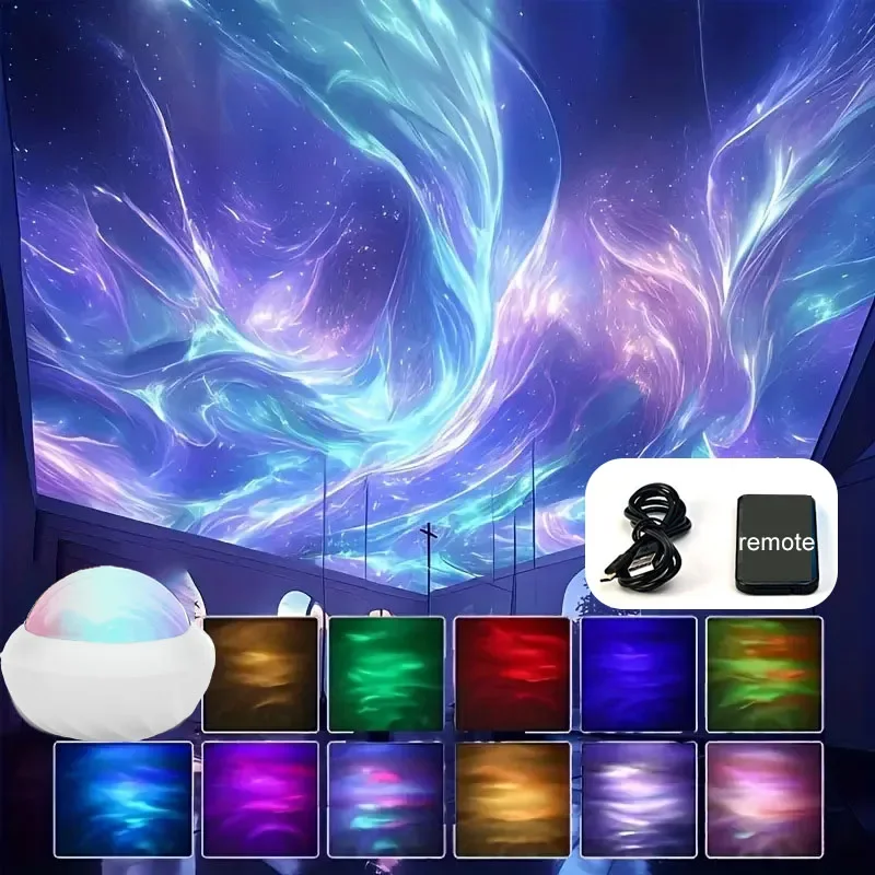 RGB Projektion Nacht Lichter Aurora Sternen Nordlicht Projektor Atmosphäre Lampe USB Stecker Fernbedienung für Zimmer Party Decor