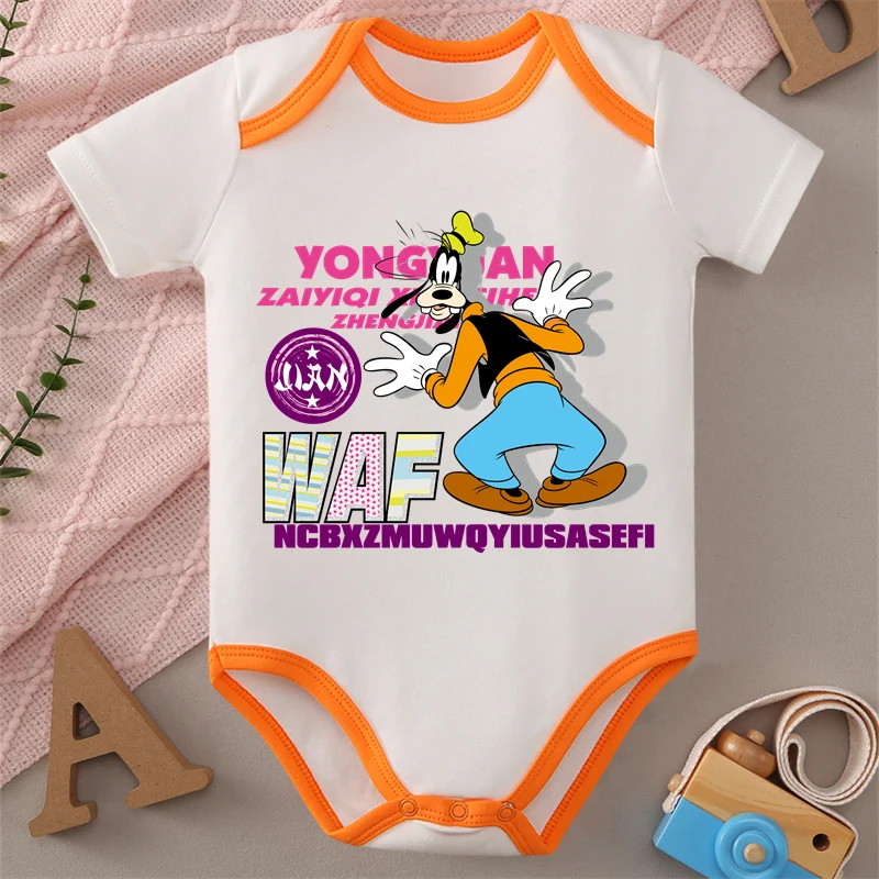 

MINISO Детская одежда с принтом Гуфи/Минни/Микки, комбинезон из 100% хлопка, комбинезон, боди для новорожденных от 0 до 12 месяцев, лучший подарок для ребенка