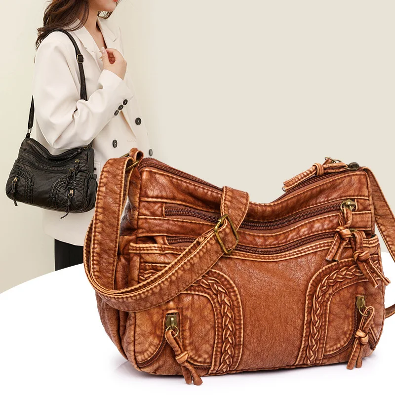 

2025 Spring New Casual Single Shoulder Crossbody Bag Middle-aged Mother Bag Simple Fashion Soft Multi-layer Bag for Women