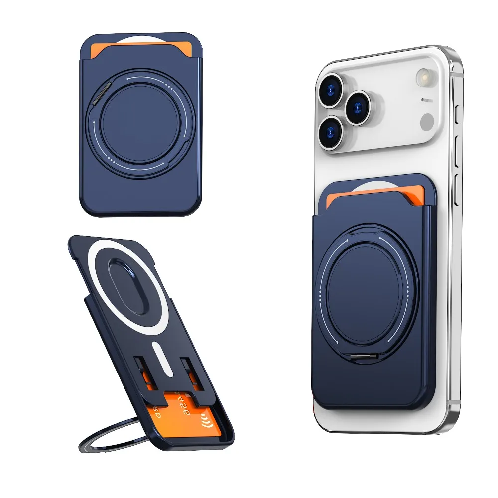 Magnetische kaarthouder portemonnee met 360 draaibare ringstandaard voor iPhone 17 Pro Max 16 15 Samsung S25 S26 Ultra Magsafe Case