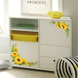 High Quality Yellow Sunflower Window Oblique Sticker Blue Sunflower Wall Sticker PVC Cabinet Decorative Flower Wall Sticker