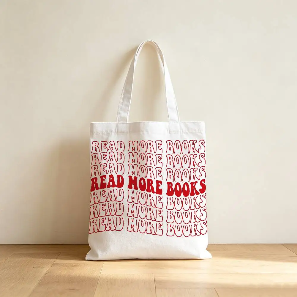 Read Books Canvas Tote Bag Waterproof Lining Large Capacity Reusable Shopping Bags Casual Student Daily Handbag