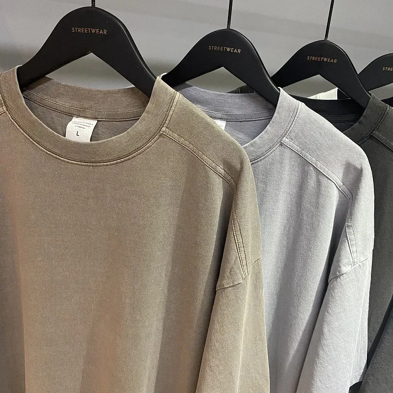 HELLOMARCEL จัดส่งฟรี EU US ขนาดคุณภาพสูง High Street Heavy Basic Vintage ล้างขี้ผึ้งย้อมล้าง Tee แขนสั้น Tshirt