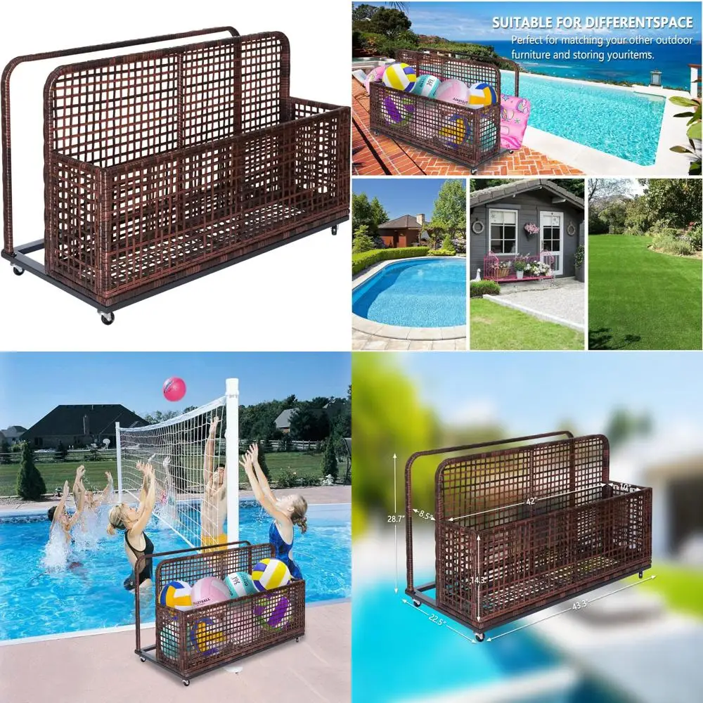 

Ящик для хранения у бассейна в патио с вращающимися колесами — прочный полиэтиленовый ротанговый уличный поплавок для поплавков и аксессуаров