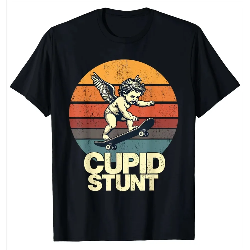 Cupid Stunt Skate Angel Retro Sunset Graphic T-shirt Men Women Vintage Skater Cotton Short Sleeve Unisex Tops