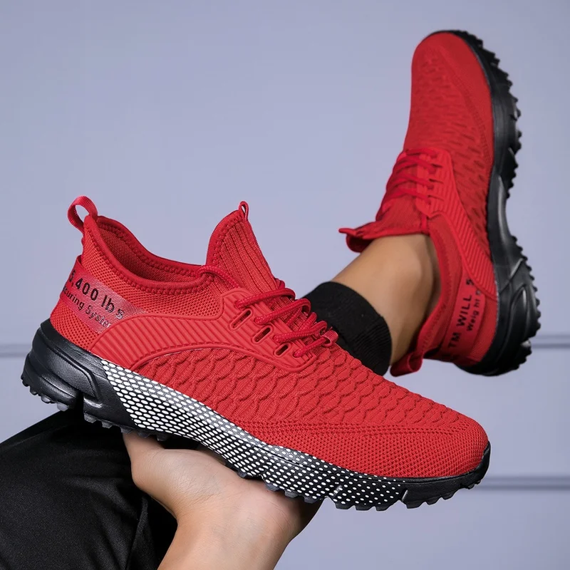 Unisex Running Shoes Spring Summer Breathable Knit 3D Ribbed Texture Shock Absorbing Thick Sole Slip On Casual Sneakers