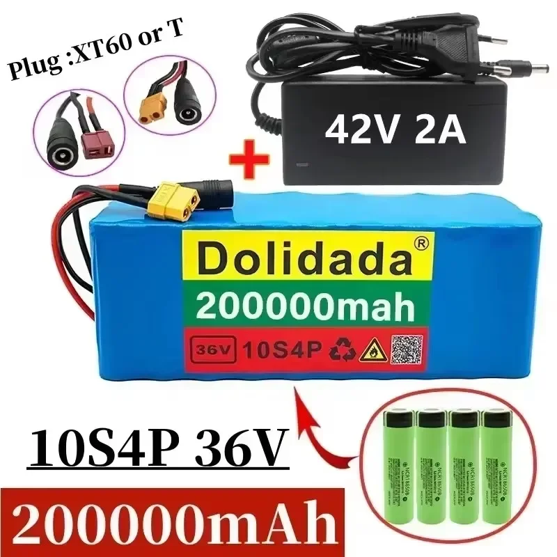 NEW 36V 10S4P 200Ah Lithium Battery Large Capacity for  Bike and Scooter with BMS XT60 Plug/T-plug and Charger Included