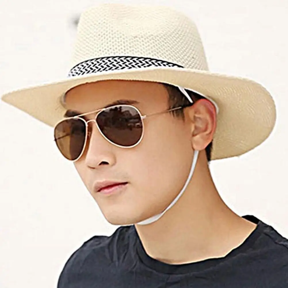 Men\'s Summer Straw Hat Beach Large Brim Panama Anti-UV Sun Hat Outdoor Golf Fishing Cap Panama Jack Men\'s Straw Safari Hat