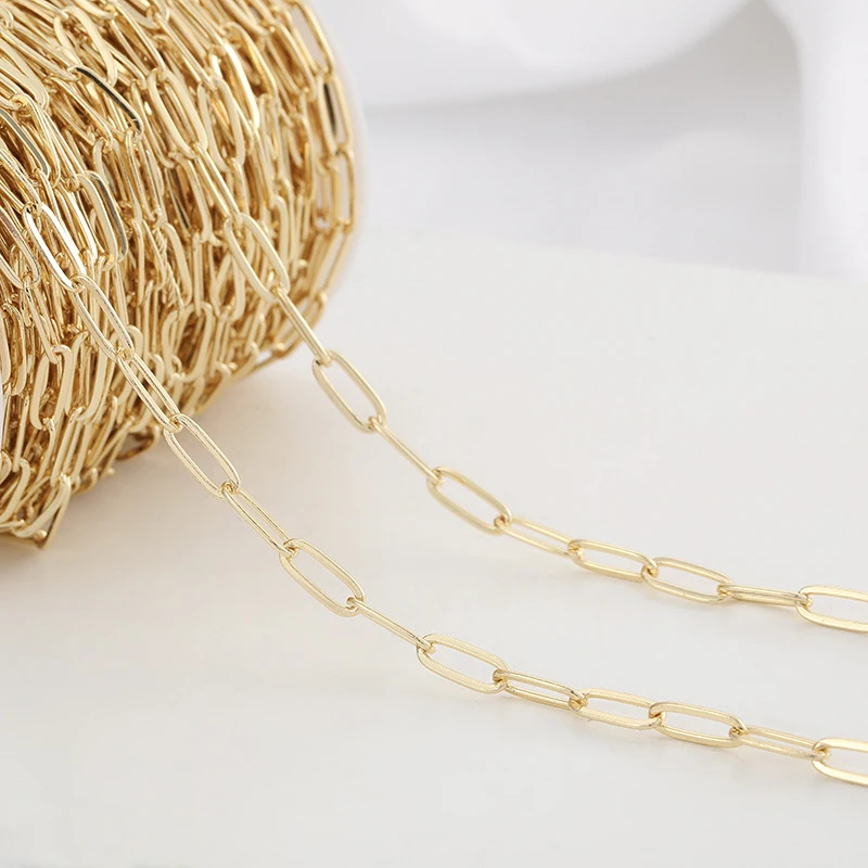 

1Meter Brass Large Paperclip Chain 14K Gold Plated Elongated Flat Cable Chain Bulk For Diy Bracelet Necklace Jewelry Making