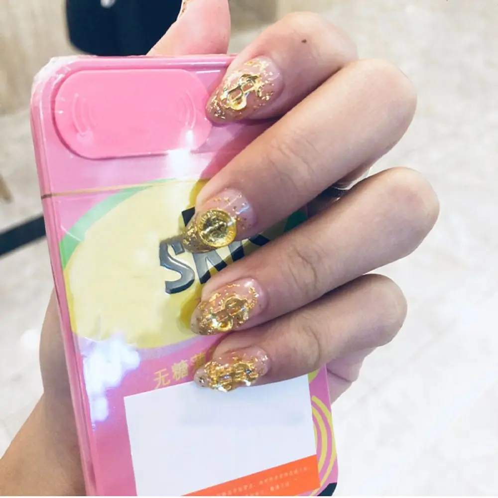 Meninas oco dólar sinal manicure prata ouro 3d decorações da arte do prego diy jóias acessórios de manicure charme do prego