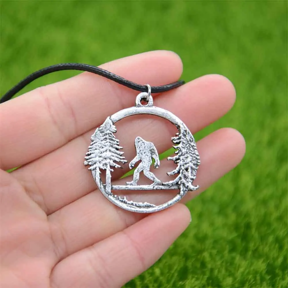 Mountain Pine Tree Camping Jewelry Bigfoot Pendant Necklace