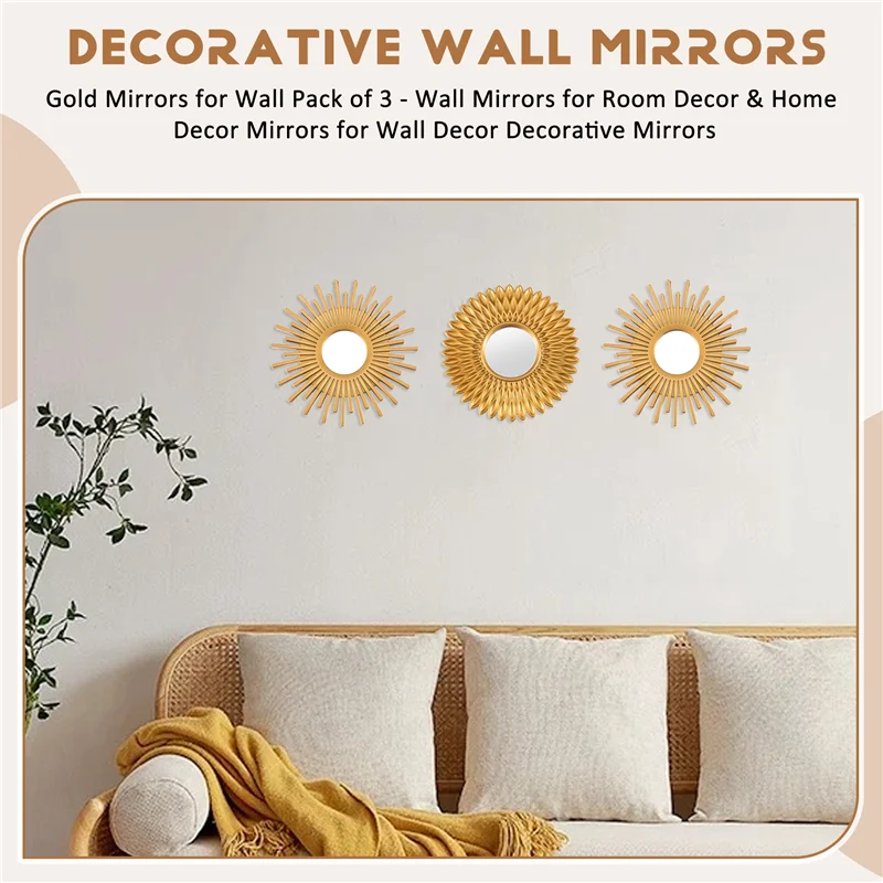 AT44-Mirrors For Wall Pack Of 3 - Wall Mirrors For Room Decor & Home Decor Mirrors For Wall Decor Decorative Mirrors
