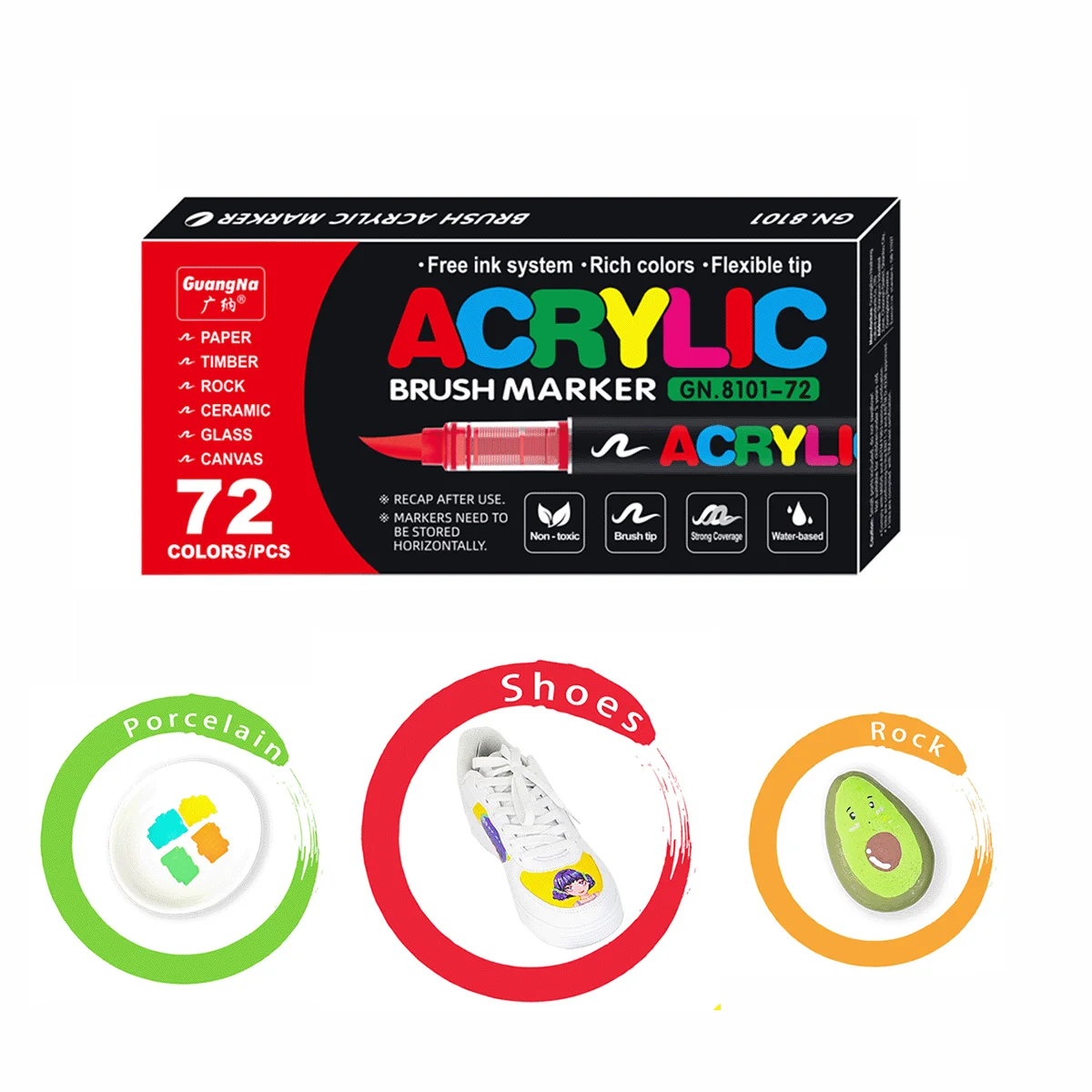 72 Colors Acrylic Markers Brush Pens for Fabric Rock Painting Pen Stone Ceramic Glass Canvas Wood DIY Card Making Art Supplies