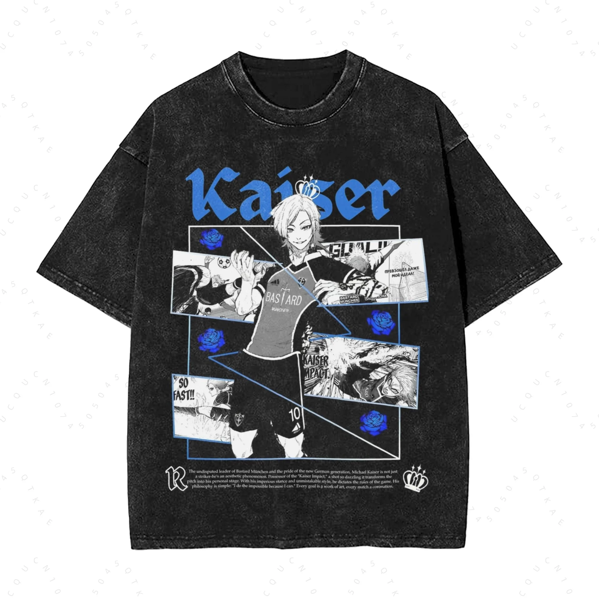 Kaiser The God Chosen Emperor Blue Locks Washed Cotton T Shirts Streetwear Vintage T-Shirts Tees for Men Women Oversize Summer