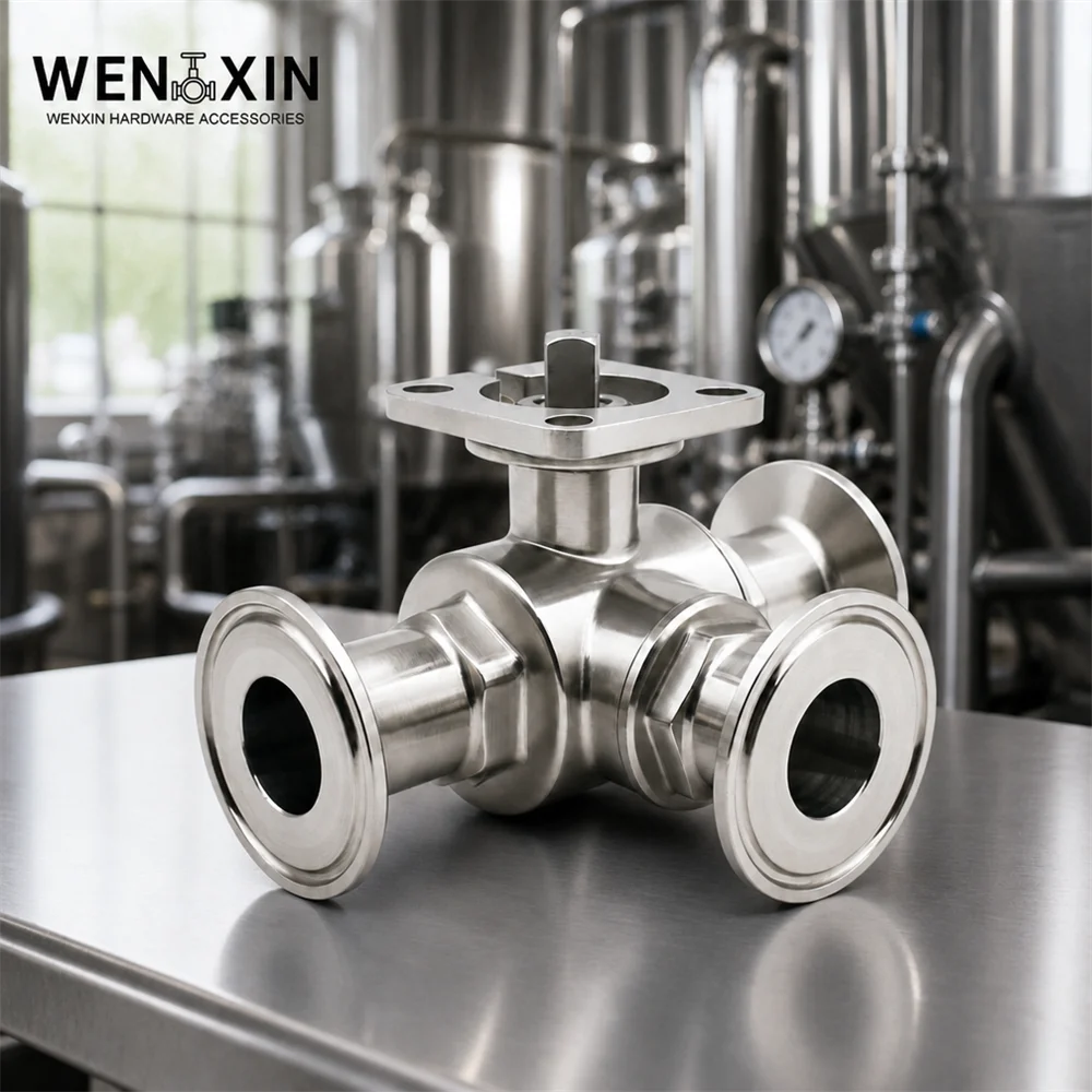 304 316 Stainless Steel Sanitary High Platform 3 Way Ball Valve Tri-Clamp OD 3/4