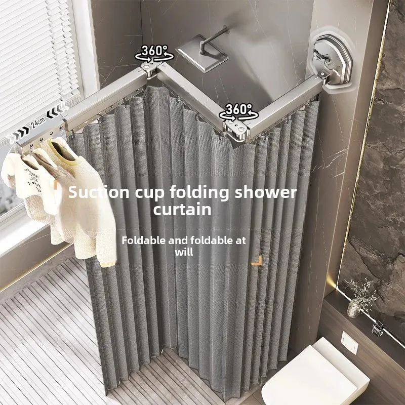 Bathroom Shower Curtain Folding Invisible Non-punching Bathroom Bath Blocking Waterproof Partition Dry and Wet Separation