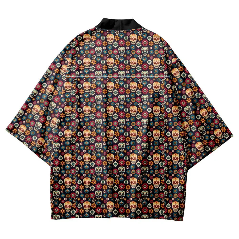 

Yukata Clothing Japanese Samurai Skull Print Cardigan Haori Women Men Harajuku Kimono Cosplay Tops Blouse