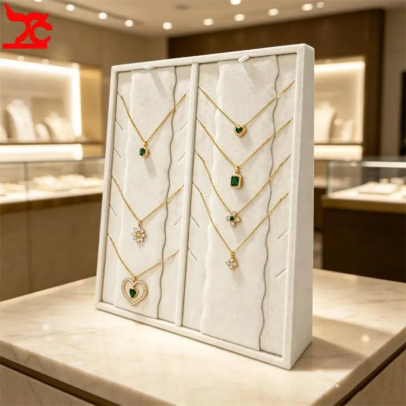 Soft Beige Velvet Jewelry Display Rack Multi-Slot Necklace Ring Earring Storage Tray Desktop Decoration Jewelry Organizer Holder