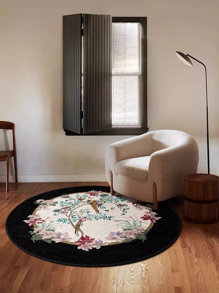 New Chinese Style Plant Flower Round Living Room Carpet Light Luxury Bedroom Rug Home Sofa Coffee Table Easy To Care Floor Mat