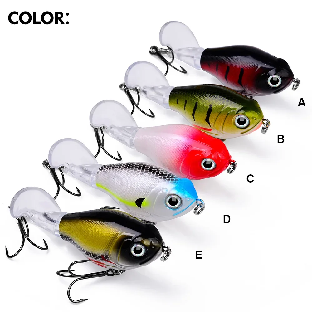 1 Pcs 8cm/9cm Topwater Fishing Lure Whopper Popper Artificial Bait Hard Plopper Soft Rotating Tail Fishing Tackle Fishing Bait