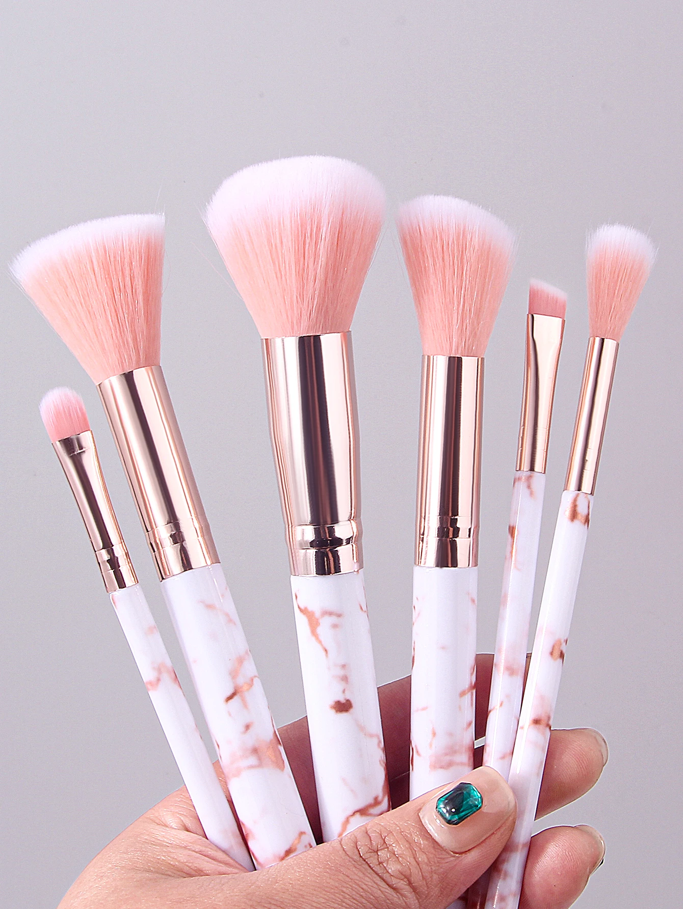 مجموعة فرش مكياج وردية مكونة من 6 قطع - تتضمن فرشاة أحمر الخدود وفرشاة كونتور وفرشاة ظلال العيون وفرشاة المزج | أدوات ماكياج كاملة #3