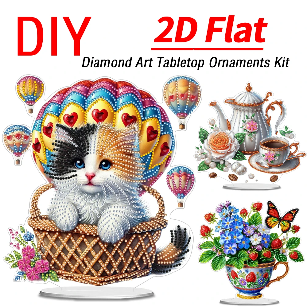 

2D Flat Print DIY Table Top Diamond Painting Ornament Kits Double-Sided Printed Single-Side Drill for Home Office Desktop Decor