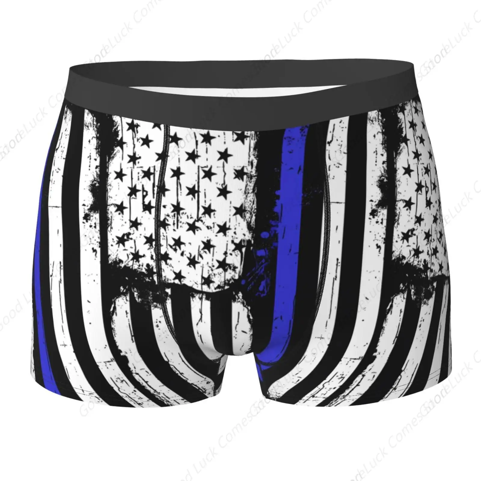 Thin Blue Line American Flag Men's Boxer Briefs Breathable Mens Underwear Elastic Boxer Briefs Comfort Sports Trunks For Him Boy