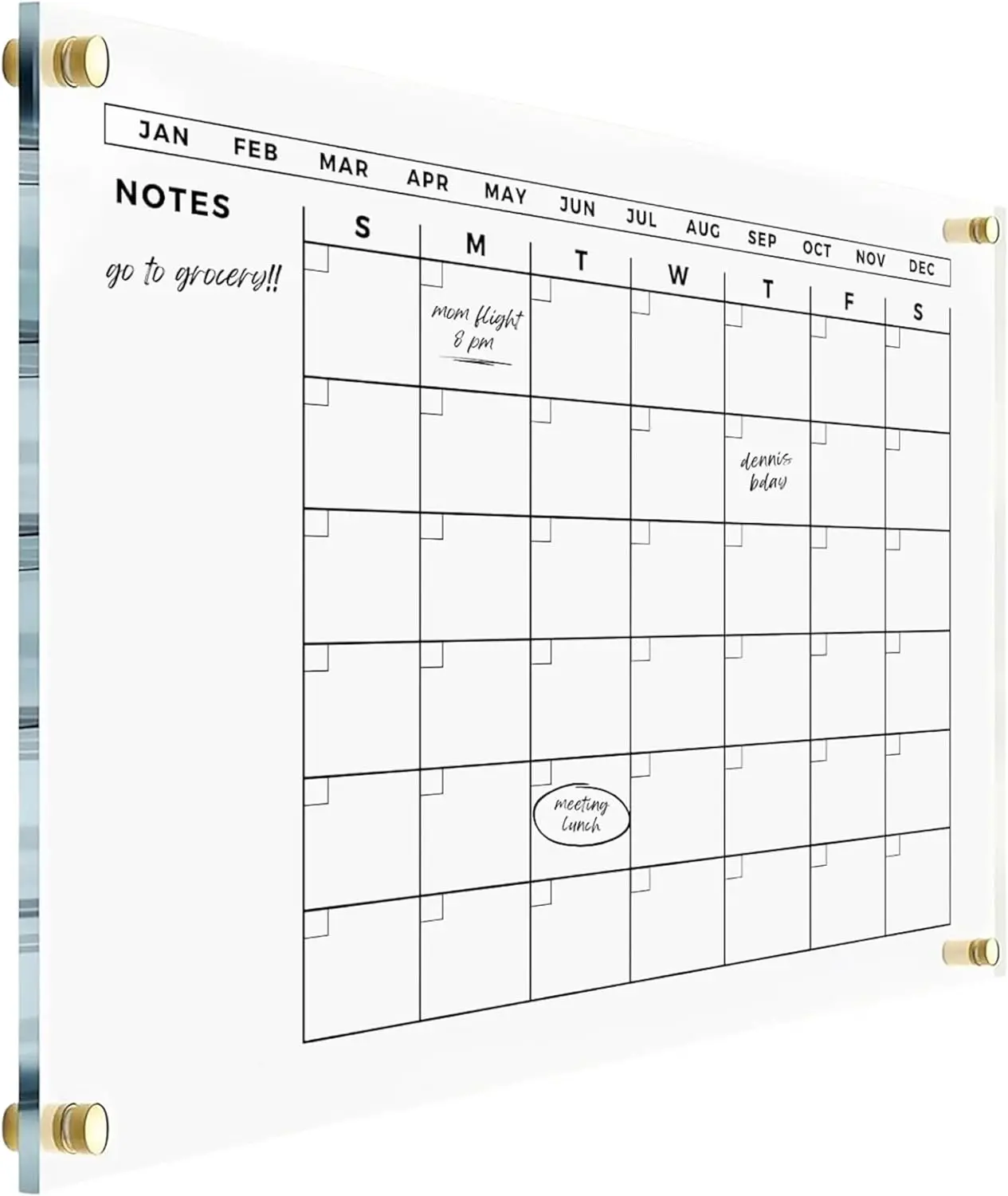 

2026 Dry Erase Acrylic Wall Calendar, 28"×20" Monthly Family Planner with Premium Gold Hardware
