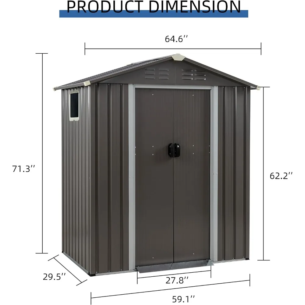 5x3 ft Metal Outdoor Storage Shed with Window Lockable Doors Gray