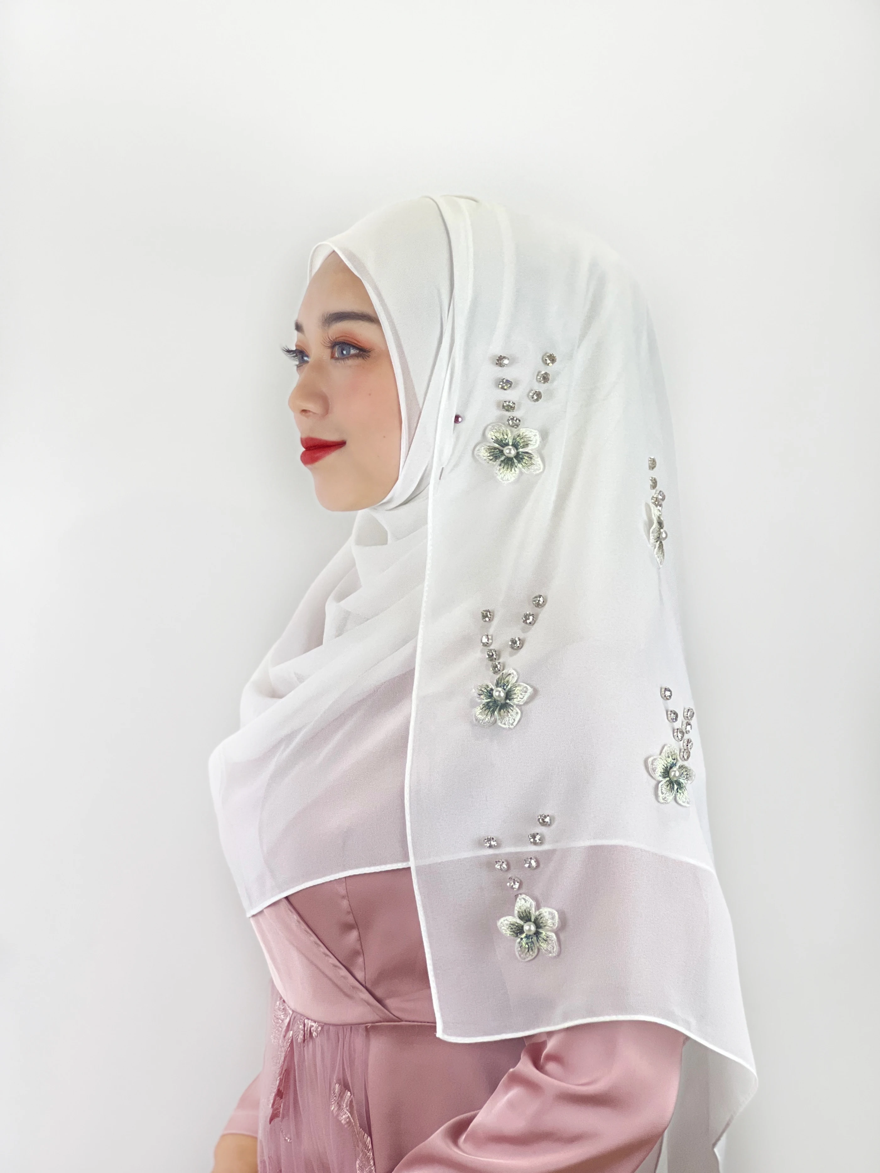 Jilbab warna-warni baru syal kepala sifon bermanik bunga Trekking musim semi gadis manis tabir surya keren berbagai warna